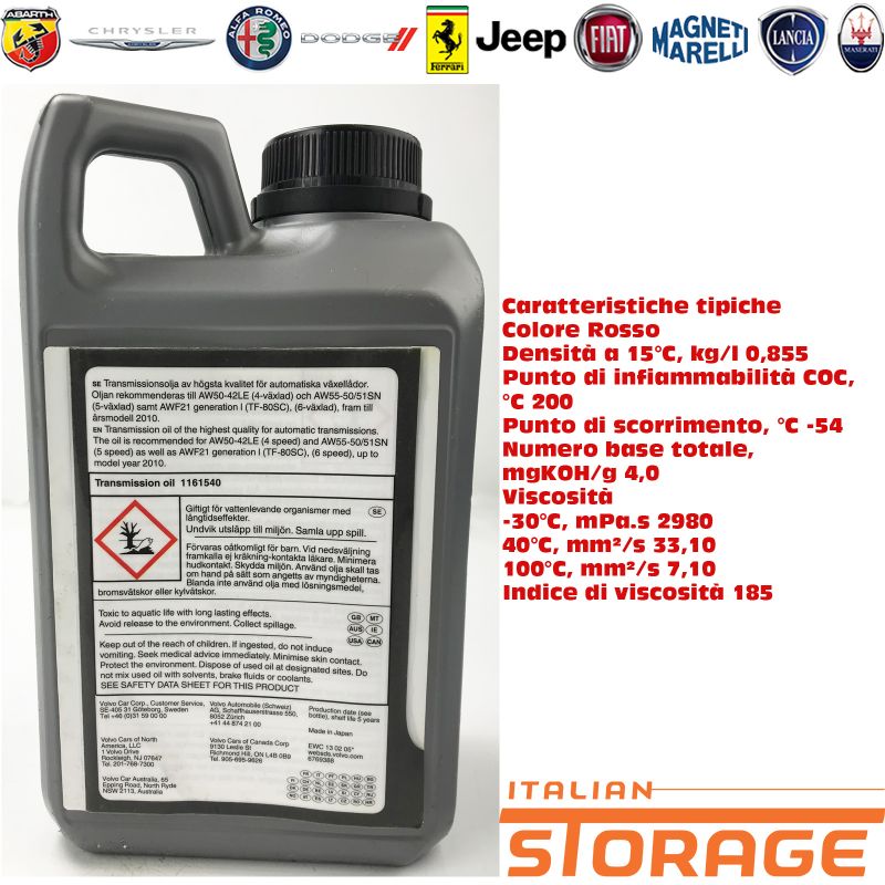1161540, Volvo Olio Cambio Automatico Atf 1 Lt Originale 1161540