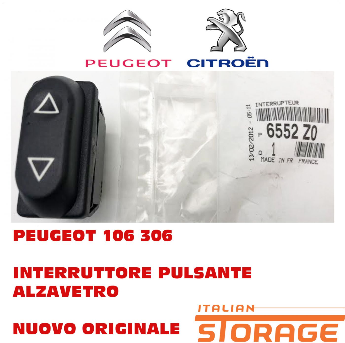 Interrupteur Alzavetro Gauche Peugeot 6552NW – Modèle D'origine Pour Ranch, Berlingo, Xantia