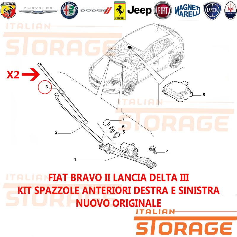 thumbnail image 2 of Lancia Delta / Fiat Bravo II Wiper Motor Assembly – Complete With Scooter, 51727384, 51757840, New 2 of 6